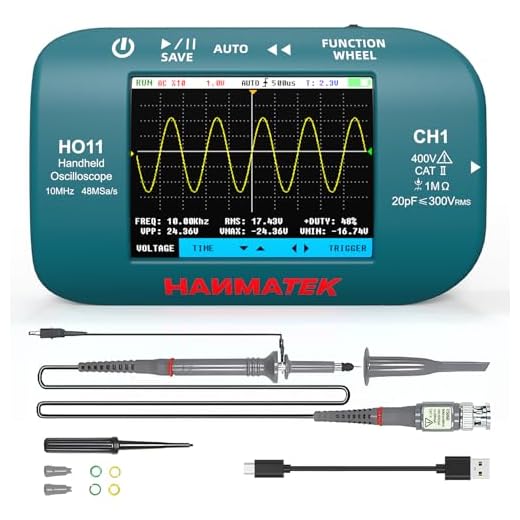 HANMATEK HO11 Handheld Digital Oscilloscope - 10MHz Bandwidth, 48MSa/s High-Precision Sampling, 2.8" TFT Display, USB Rechargeable, Advanced Trigger System, Portable for Fieldwork