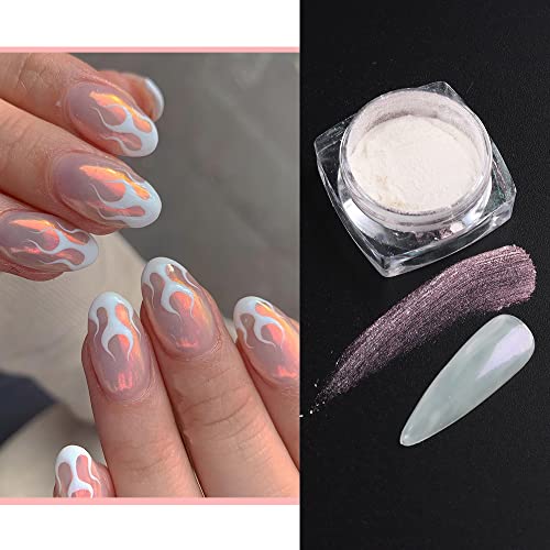 Pearl Chrome Nail Powder Set - 6 Colors Aurora Powder Mermaid Effect For Nails Iridescent Nail Glitter Shimmer White Rubbing Dust Nail Pigment Set Manicure Nail Art Decorations (Y451-459) #TOP5