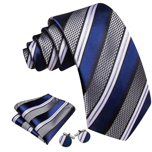 Image of Barry.Wang Mens Tie Set Plaid Check Neckties Formal Business Wedding Luxury Pocket Square Cufflinks