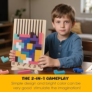 Kiapeak Wooden Stacking Puzzle Toy, 3D Russian Block Puzzle Jigsaw,Montessori Educational Board Game Gift for Boys and Girls, Stacking Blocks Toys for Family Brain Teaser Activity