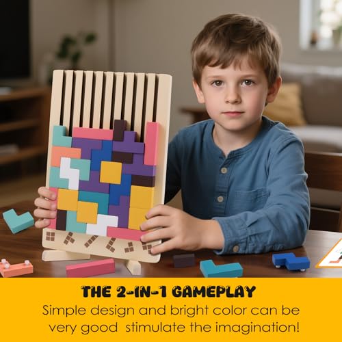 Kiapeak Wooden Stacking Puzzle Toy, 3D Russian Block Puzzle Jigsaw,Montessori Educational Board Game Gift for Boys and Girls, Stacking Blocks Toys for Family Brain Teaser Activity - Image 3