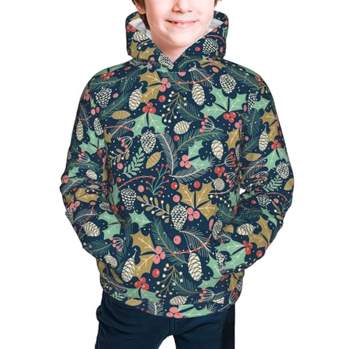 Holly Leaves and Berries Kid Hoodies Boys Sweatshirts Girls Pullover with Pocket3