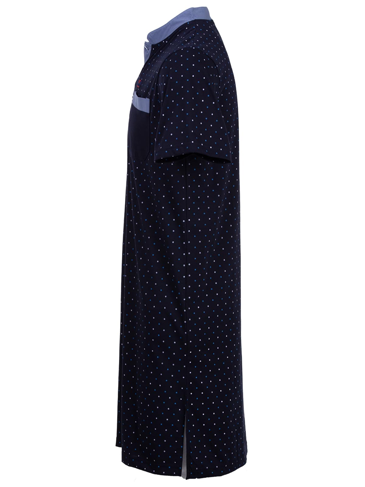 Chemise de nuit à manches courtes pour homme - Col montant avec poche poitrine à pois - Boutonnière - Taille M à 3XL