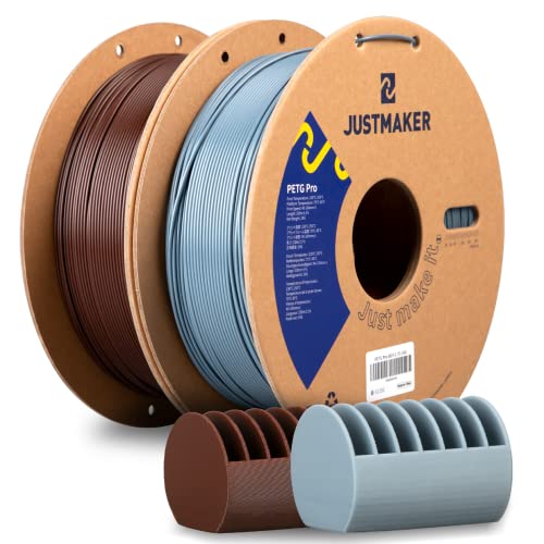 JUSTMAKER PETG Pro (PETG+) 3D Printer Filament Bundle, Updated Stronger Impact Resistance, Dimensional Accuracy +/-0.03mm, 1.75mm, 1KGx2, Blue Gray/Chocolate