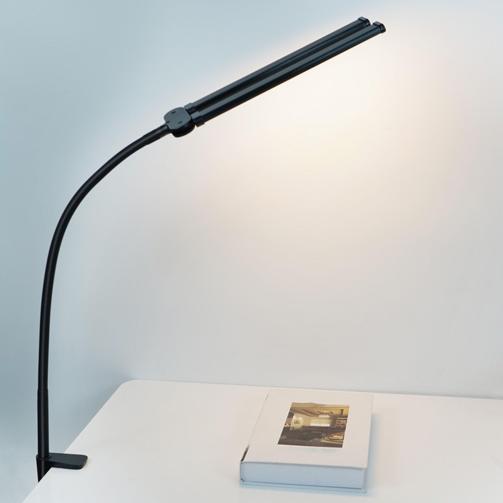 Lampada da Scrivania a LED per Ufficio, Casa, Luminosa Lampada da Scrivania a Doppia Testa con Dimmerabile Continuo in 3 Colori, Lampada a Collo di Cigno Flessibile,