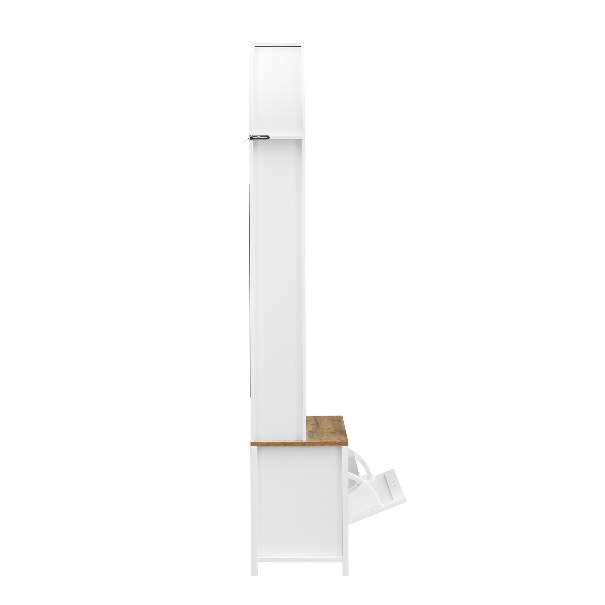 Armadio Guardaroba Multifunzionale con Scarpiera , Ripiano e Gancio-Hall Tree per Ingresso Corpo in MDF Resistente Design Moderno Robusti Piedini in Ferro Pratico Spazio di Archiviazione (Bianco)