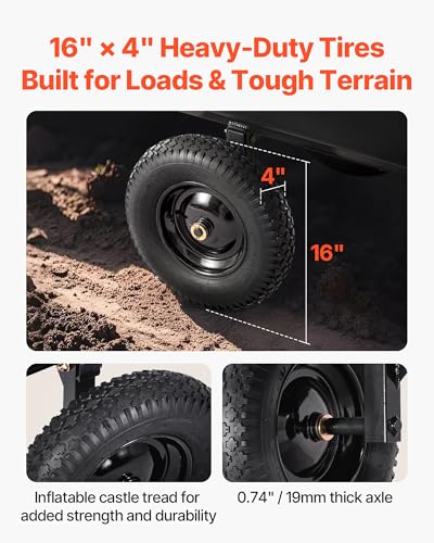 Image of VEVOR 500Lbs 10 Cu.Ft. ATV UTV Trailer Tow Behind Dump Cart, Heavy Duty Pull Behind Utility Dump Trailer for Lawn Mower Trailer Tractor Garden Yard with 16in Tires