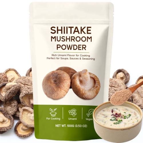Shiitake Mushroom Powder for Cooking - 3.53oz Umami Seasoning in Resealable Pouch Vegan 100% Natural Mushroom Powder for Soups Ramen Sauces Stir-Fries Rice Pasta & Marinades