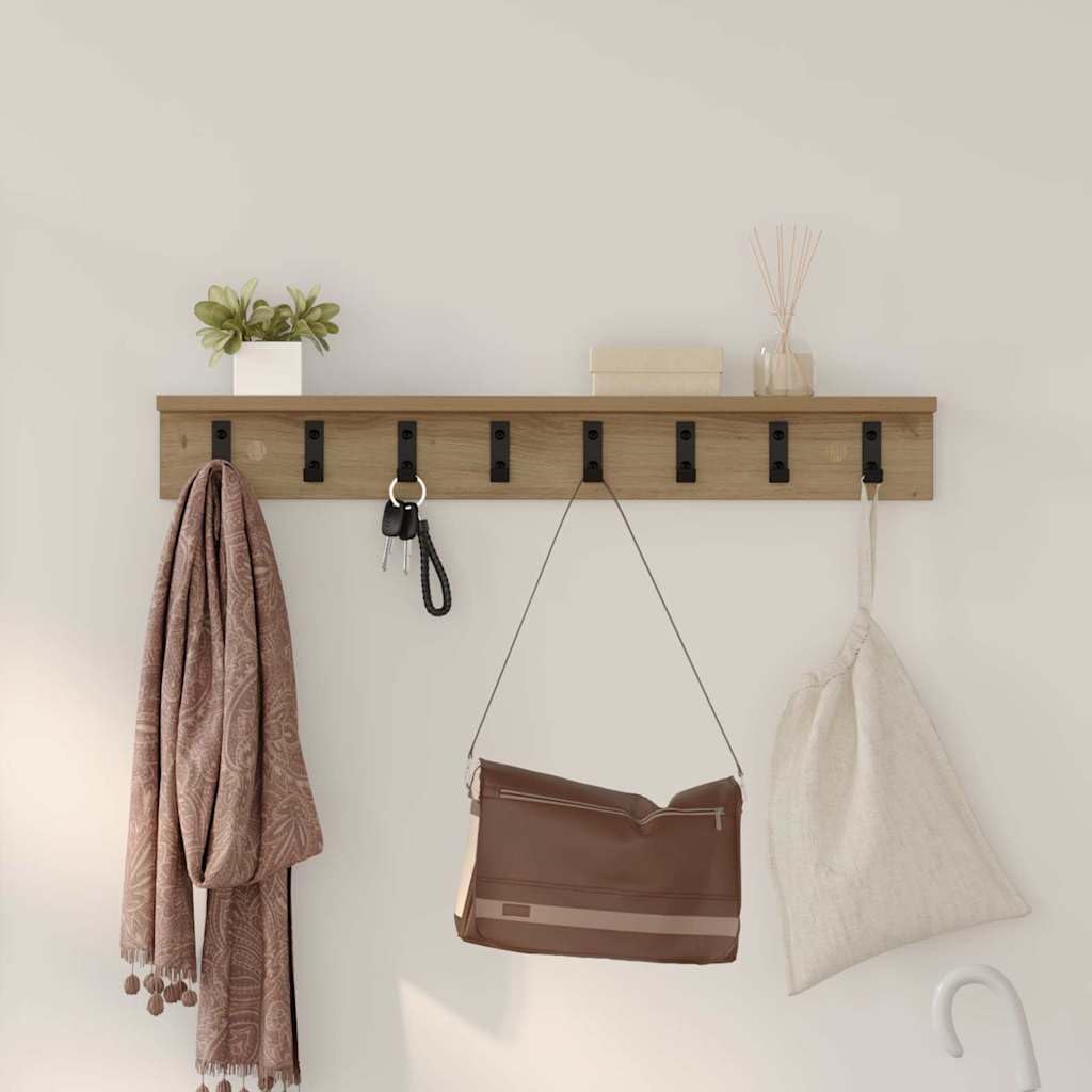Wandgarderobe Artisan-Eiche 80 cm, Modernes Garderobenpaneel mit Haken und Ablage aus Holzwerkstoff, Wandmontiertes Wandregal für Flur, Diele und Eingangsbereich