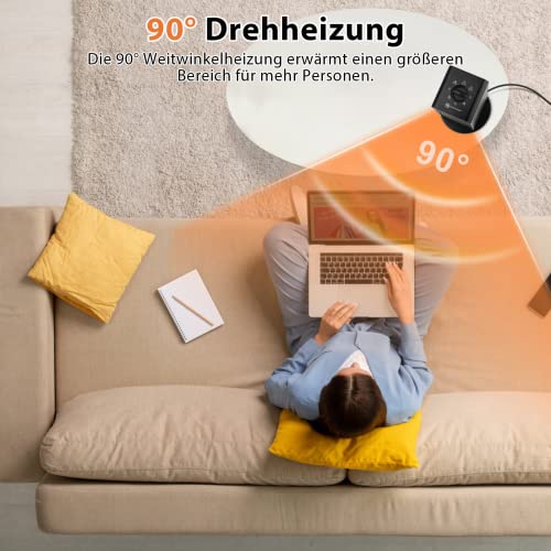 Keramische ventilatorkachel, 1200 W/600 W, met 2 standen, 90 graden oscillerende elektrische verwarming met oververhittings- en kantelbeveiliging, voor badkamer, woonkamer, kantoor, terras - Afbeelding 4