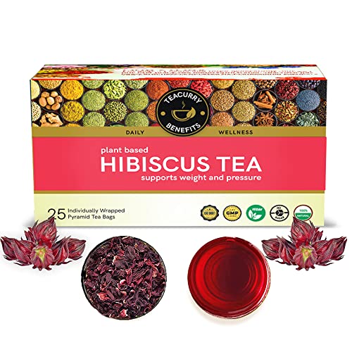 Image of TEACURRY Hibiscus Flower Tea - 25 Tea Bags | Helps with Heart Health, boosts liver health | Hibiscus Tea For Skin | Hibiscus Tea Petals
