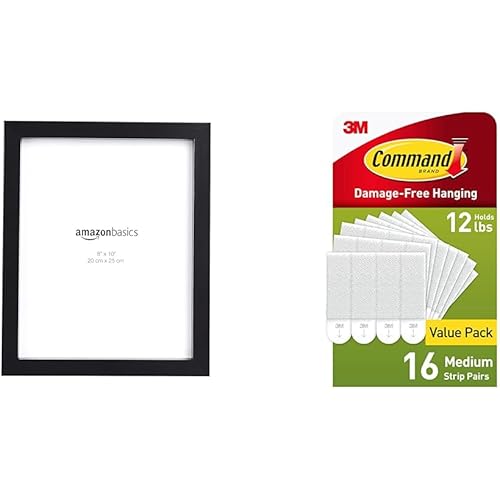 Amazon Basics Rectangular Photo Picture Frame 8" x 10" Pack of 2 & Command Medium Picture Hanging Strips