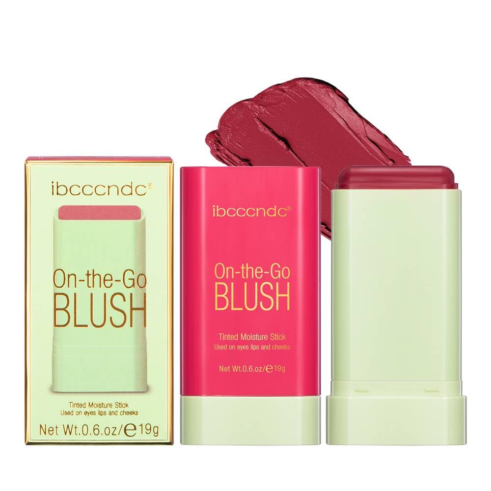 Duoffanny Colorete en Barra, Multi Stick 3 en 1 para Labios, Mejillas y Ojos, Colorete en Crema, Hidratante y Ligero, Acabado Natural, Colorete en Barra (#02 Hot Red)