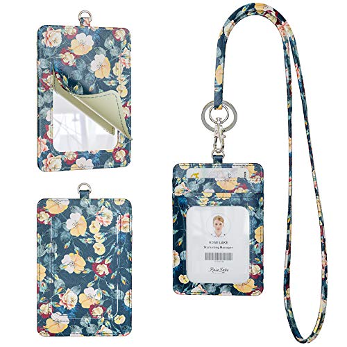 Preisvergleich Produktbild Rose Lake Abzeichenhalter Lanyard Blumen ID Ausweishalter mit Spiegel, abnehmbarer Schlüsselband Geldbörse (Blume Blau)