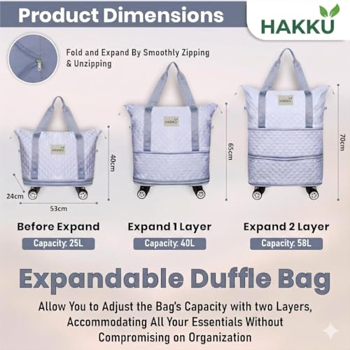 Image of HAKKU 2 Layer Nylon Duffle Trolley Bag for Traveling /Extendable Luggage with 4 Wheels /Waterproof Travel Bag /Convertible Luggages for Men and Women /Travelling Bags (Texture with Wheel, Purple)