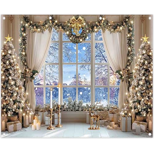 YCUCUEI 10x8ft Fabric Christmas Winter Window Backdrop White Snow Forest