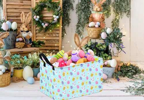 Image of Rectangle Gift Storage Basket Home Shelf Storage Basket Organizer Box Clothes Laundry Hamper Nursery Basket Laundry Basket with Handles (blue rabbit)