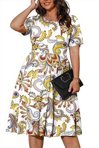 POSESHE Womens Plus Size Dresses Summer Short Sleeve Casual 2024 Round Neck...