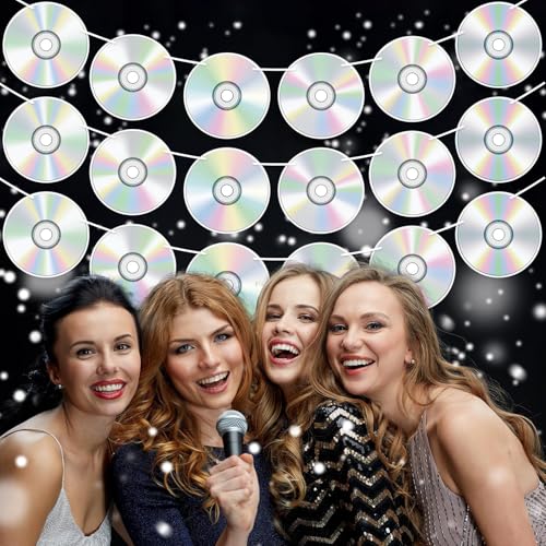 Image of CHUNNIN 4pcs 90's Party Decorations CD Paper Banners Retro 90s Theme Disco Mix CD Hanging Garlands 1990s Music Party Wall Decor Sign Cutouts for 1990s 2000s Birthday Baby Shower Party Supplies Favors