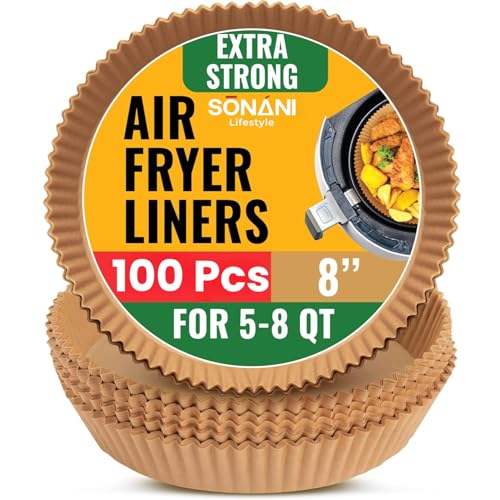 Image of Air Fryer Liners Pack of 2 - 8 Inch Silicone Air Fryer Liner, Reusable Baking Tray, Food Grade BPA Free, Heat Resistant 240C (8 inch Round - 100PCS Paper)