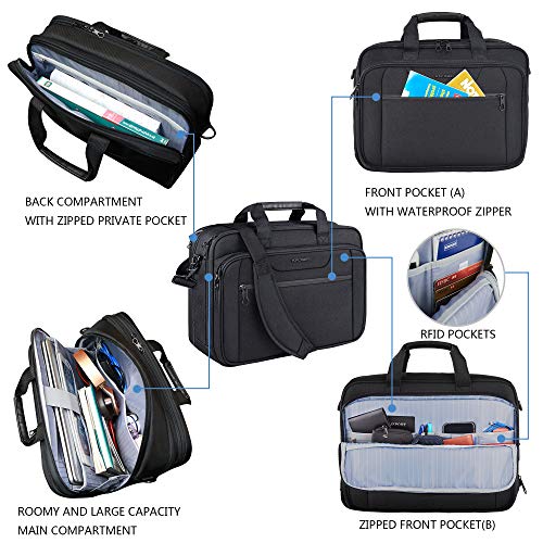 KROSER Expandable Laptop Bag for 17.3 Inch Laptops - Water-Repellent Shoulder Messenger Bag for Travel & Business (Black)
