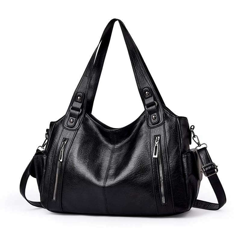 Generisch Generish Handtasche Damen,Weiches Leder Tote Hobo Bag Groß Shopper Tasche Uni Tasche Vintage Bag Braun Slouchy UmhäNgetasche Arbeitstasche für Schule Reisen