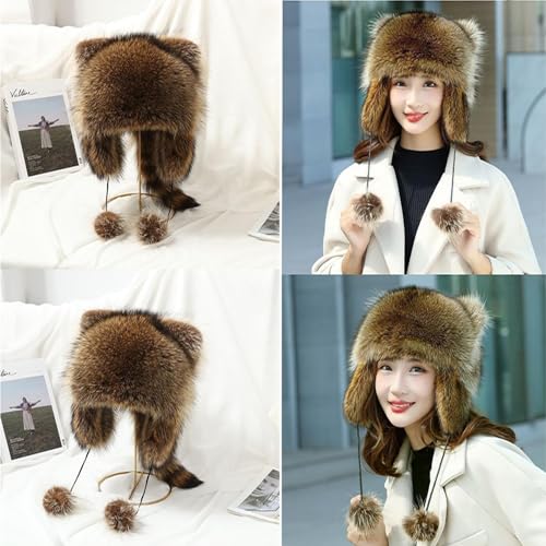 Cute Faux Fur Raccoon Tail Parent-Child Plush Hats4