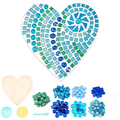 WEBEEDY Kits de Azulejos de Mosaico de Vidrio, Kit de Manualidades de corazón de Mosaico con Posavasos de Madera, Piezas de Vidrio en Forma de corazón, Suministros para decoración del hogar Cover