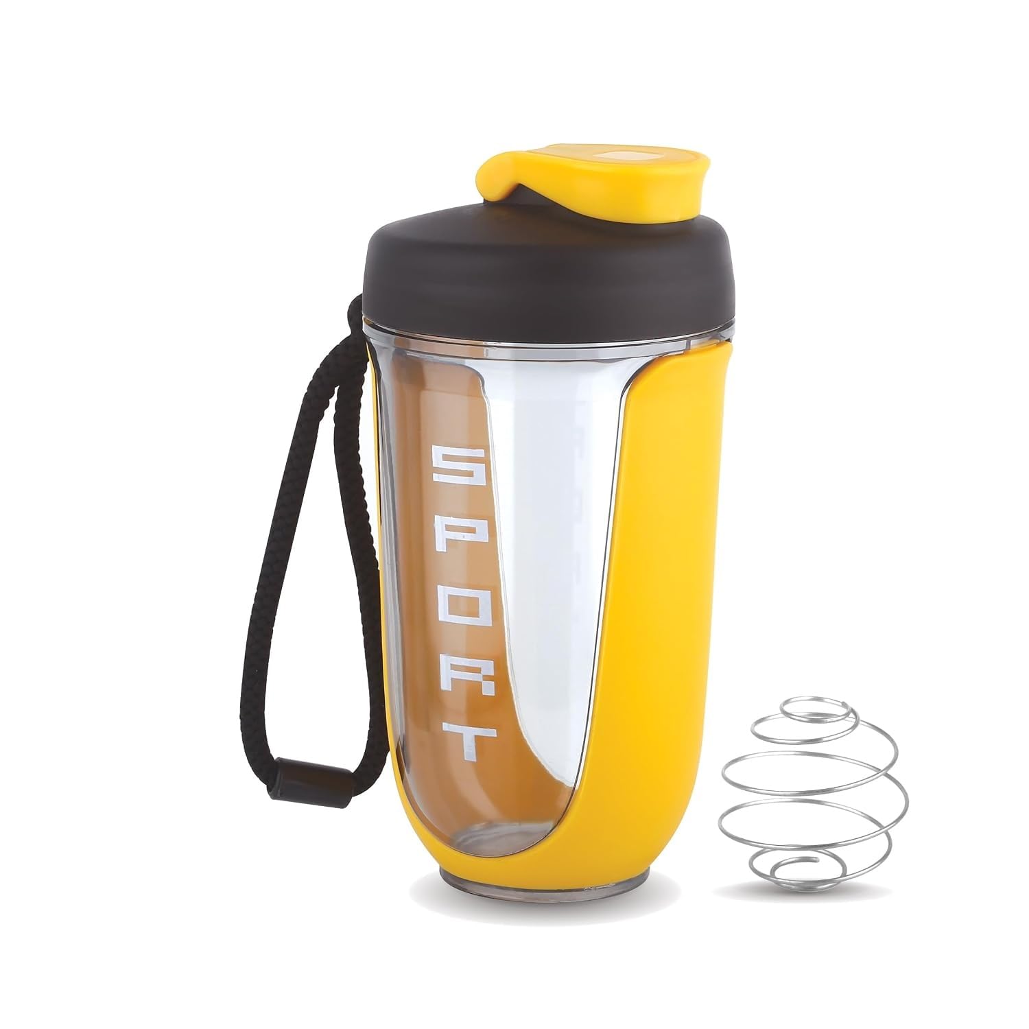 Sports Protein Shaker Bottle 700ML with Stainless Steel Mixing Ball | Leakproof Flip Top Lid | BPA-Free Gym | Smoothies & Supplements | Portable Mixer Bottle with Carry Strap (Yellow)-image-46