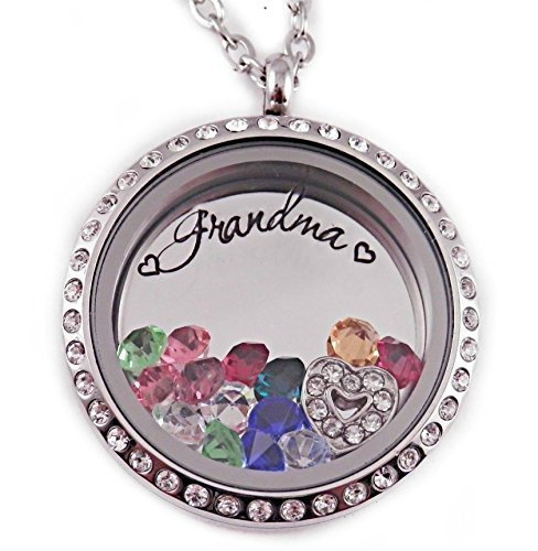 Cursive Grandma Floating Charm Locket - Personalized Necklace - 1085