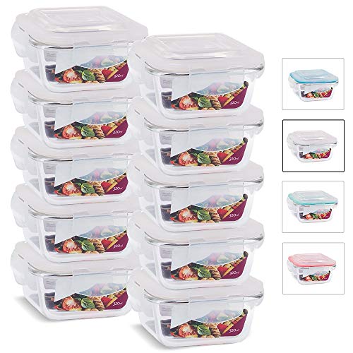 Kit Conjunto 10 Potes Vidro Hermético Tampa Plástico Marmita Mantimentos 320ml Cor:Branco (QH)