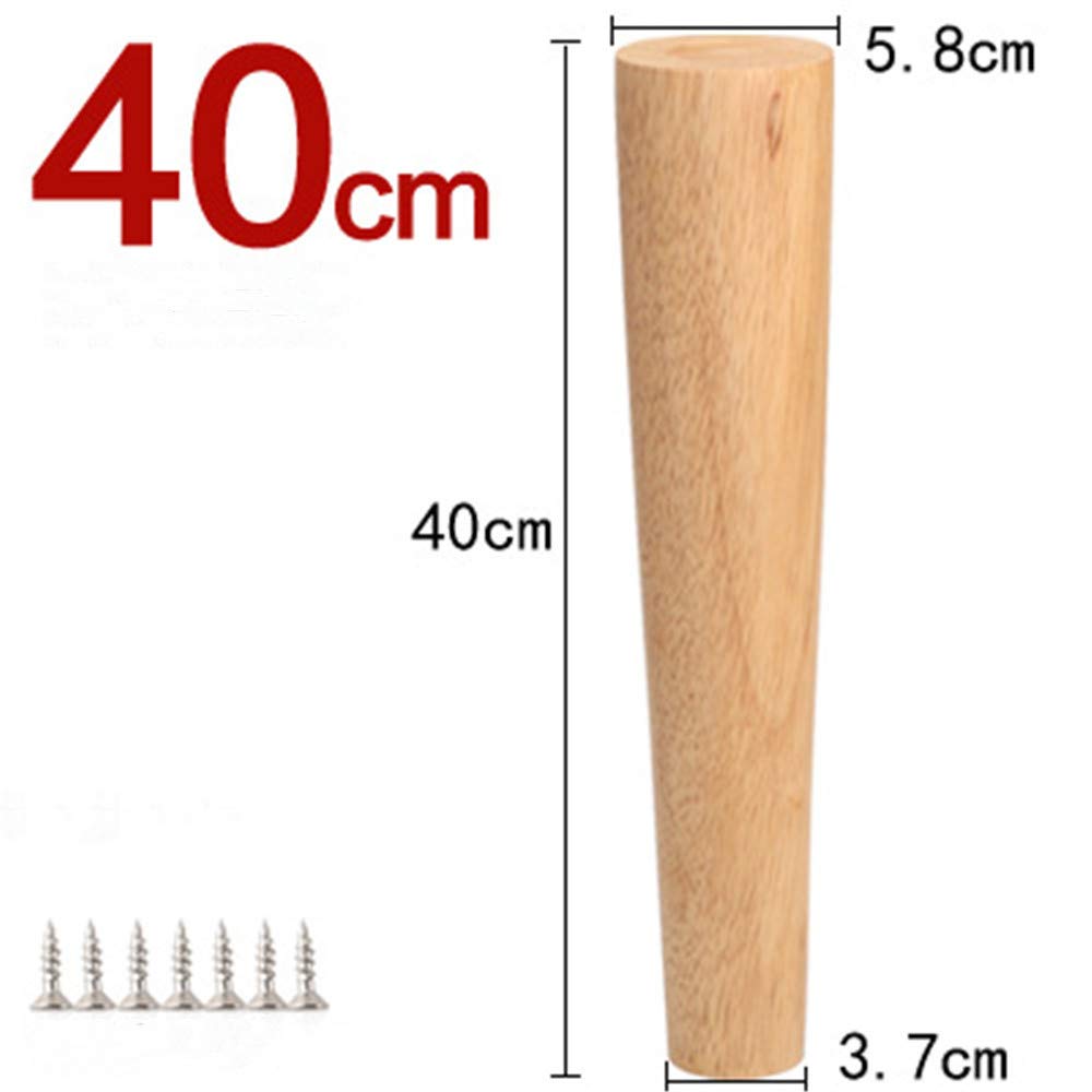Gambe Mobili In Legno, 4 Set Di Mobili In Legno Massello Conico Sostituzione Pedana Piastra Di Montaggio E Vite Divano TV Mobile Letto Tavolo Da Pranzo (40cm,Cono verticale)