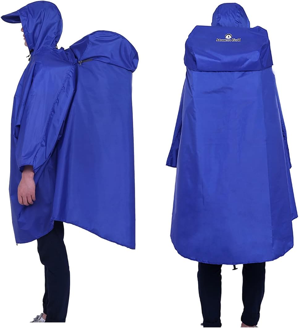 Adventure World Globotrekker Backpack Poncho Lightweight Waterproof Rain Poncho for Hiking