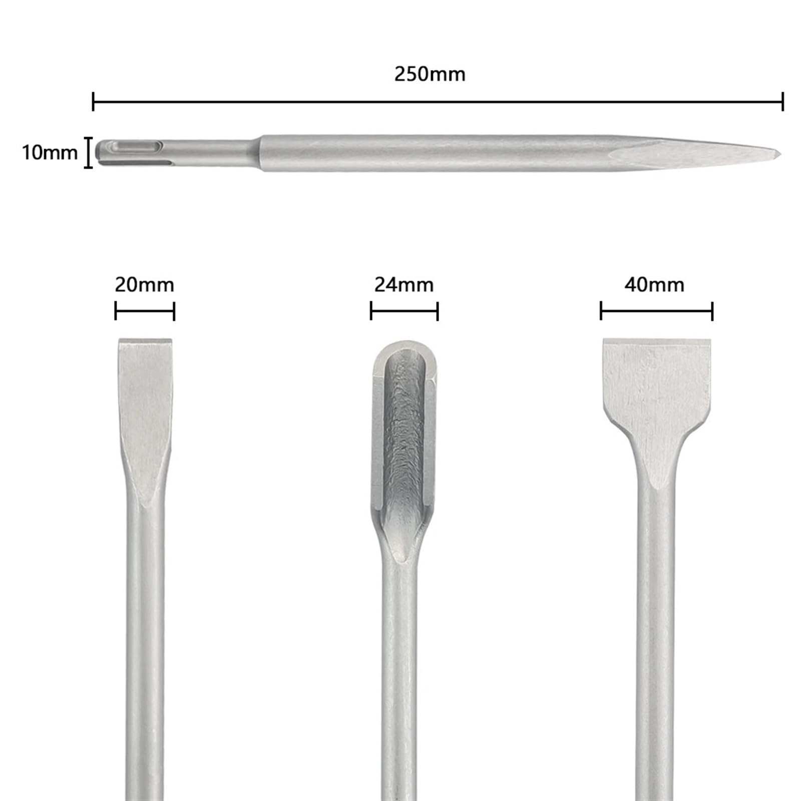 Scalpello Muratore Set di 4 scalpelli con Gambo, Punta da Trapano a Martello, scanalatura a Punta, scalpello Piatto, Utensili for muratura, for Cemento, Mattoni, Muro, Roccia