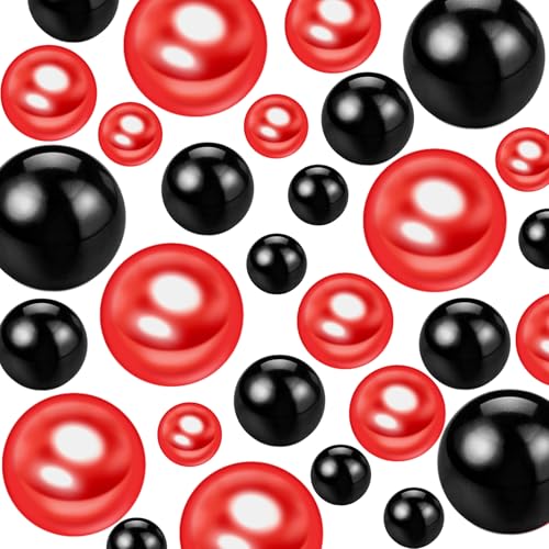 YATOFEY 220Pcs Black Red Pearl Beads for Vase Filler, No Hole Faux Pearls for Candle Centerpieces, Wedding Centerpiece, Birthday Party Home Decor, 8/14/20mm