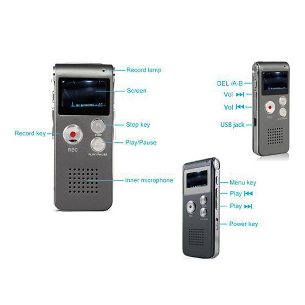 Mini dictaphone numérique à activation vocale 16 Go - Lecteur MP3 - Cadeau portable - Enregistreur audio MP3 - Charge USB - Noir