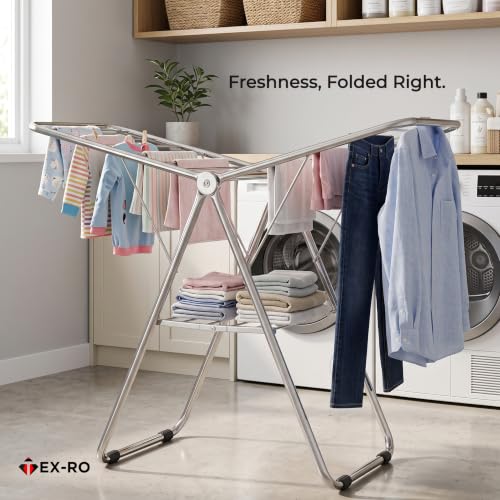 Image of TEX-RO Butterfly Clothes Drying Stand Foldable | Mild Steel Cloth Dryer Stand with Large Drying Rack | Clothes Hanging Stand for Indoor & Outdoor Use | Heavy Duty Cloth Stand for Drying Clothes