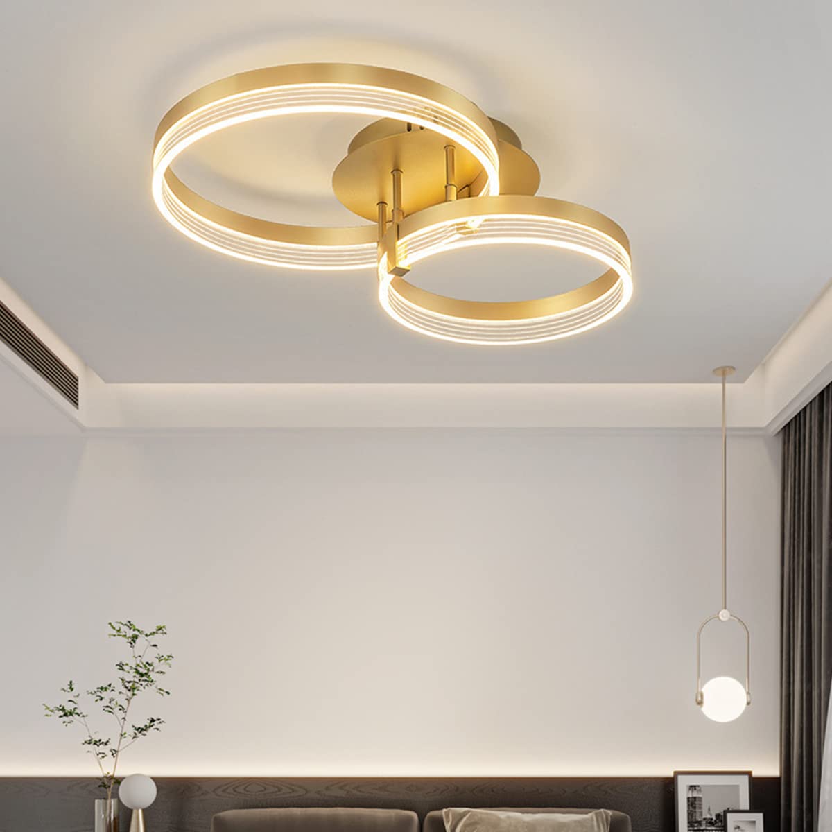 Bellastein Acrylic Ring Ceiling Light Modern LED Chandelier, with Remote Control Ceiling Light Dining Room Bedroom Lamp Living Room Kids Room Ceiling Lamp (Gold, 2 Rings)