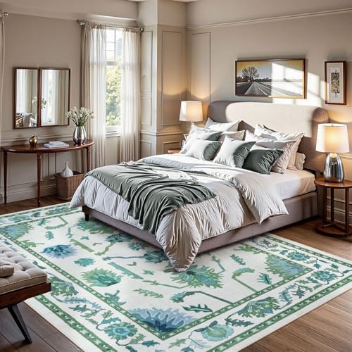 Uphome Green Washable Rugs 8x10, Floral Oushak Rugs for Living Room Bedroom, Non-Slip Soft Turkish Dining Room Rug, Modern Abstract Ultra-Thin Large Carpet for Office Playroom Dorm Uphome Green Washable Rugs 8x10, Floral Oushak Rugs for Living Room Bedroom, Non-Slip Soft Turkish Dining Room Rug, Modern Abstract Ultra-Thin Large Carpet for Office Playroom Dorm