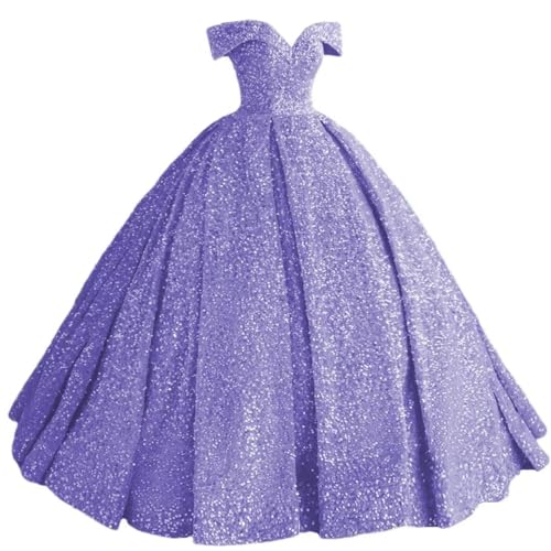 Mouccy Sparkly Sequin Prom Dresses Long Ball Gown Off Shoulder Quinceanera Dresses Puffy Glitter Evening Party Dresses