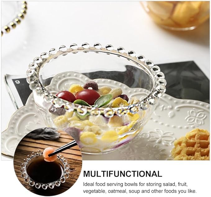 Image of PrimeWorld Clear Glass Bowls - Set of 2, 5 Inch | Microwave-Safe Multi-Purpose Bowls for Kitchen Prep, Dessert, Dips, Snacks, Candy, Nuts & Cake | Durable Transparent Glass for Mixing & Storing