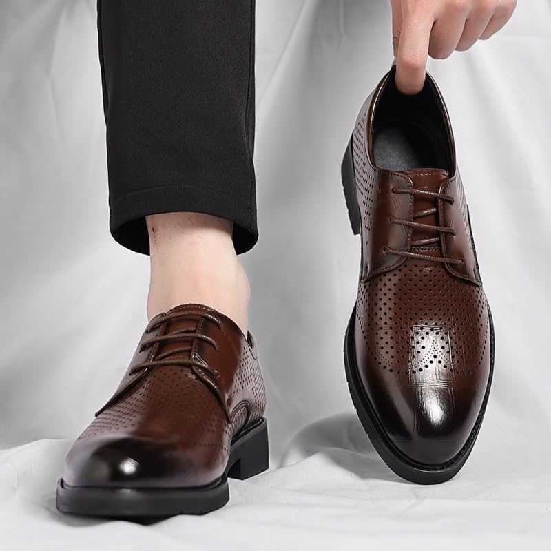 Hollow Breathable Dress Oxford Shoes for Men Leather Classic Lace Up Wingtip Non Slip Low Top Block Heel Anti-Slip Office Evening2
