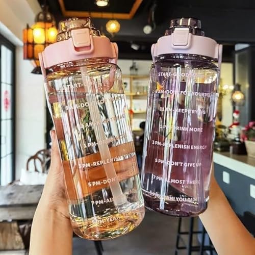 Image of 2 Litre Transparent Water Bottle with Motivational quote,Straw&Handle-Leakproof,Non-Toxic,BPA-Free for Office,School,Gym (PINK 3)