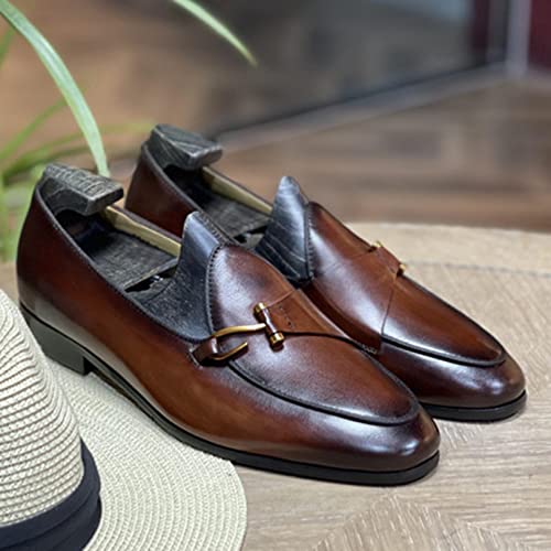 Men's Loafers Shoes Genuine Leather Monk Shoes Office Work Shoe Driving Shoe (Color : Coffee, Size : 43)4
