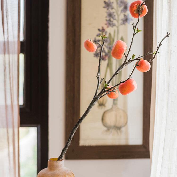 Rustic Reach Lifelike Artificial Persimmon Fruit Branches | Decorative Fake Plant Twig Stem with Artificial Fruit | Indoor Home Decor Fake Tree Branch - 43