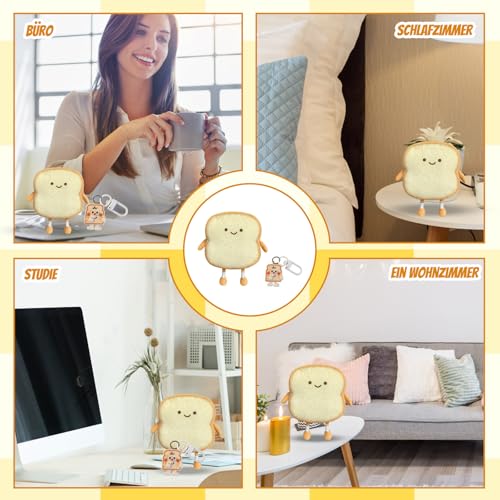 ZexJpr Torst Kuscheltier, Toast Plüschtier Mit Schlüsselanhänger, Toastbrot Kissen - Weiches Plüschtier in Lustiger Brot Form, 3D Wurf Kissen, Ideal Zum Kuscheln, Dekorieren