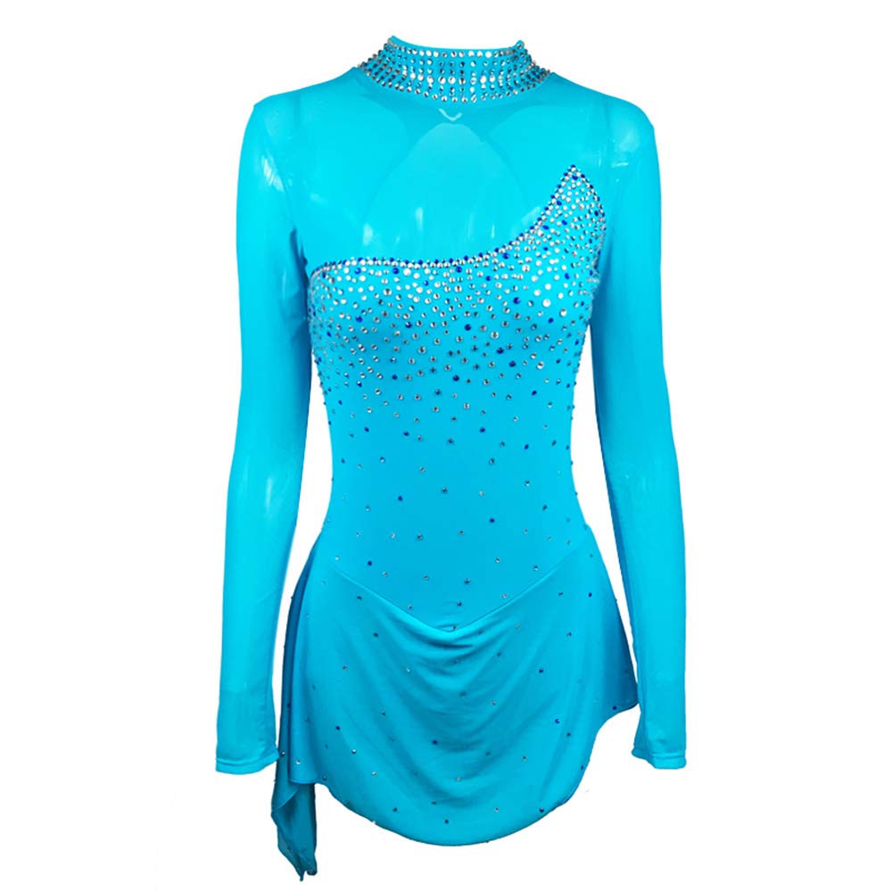Ice Skating Dress Girls Turquoise Women Waltz Tango Dresses Yarn Figure Skate Dance Dress Ballet Leotards
