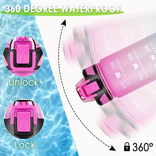 CodiCile Sports Water Bottle 1L, Leak Proof Water Bottle with Straw for Men & Women Reusable Durable BPA Free Tritan Drinking Cup with Brush (Pink Blue)