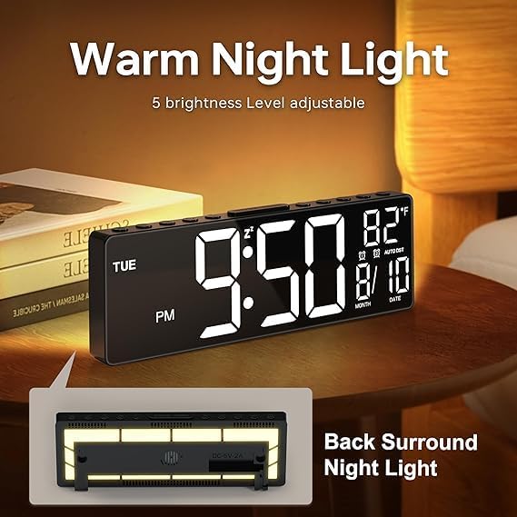 Image of LED Digital Wall Clock Hanging, Auto-Adjustable Brightness, Easy to Read at Night12 /24Hr Auto-Adjustable Brightness Temperature,for Bedroom,Living Room,Office. (Rainbow)