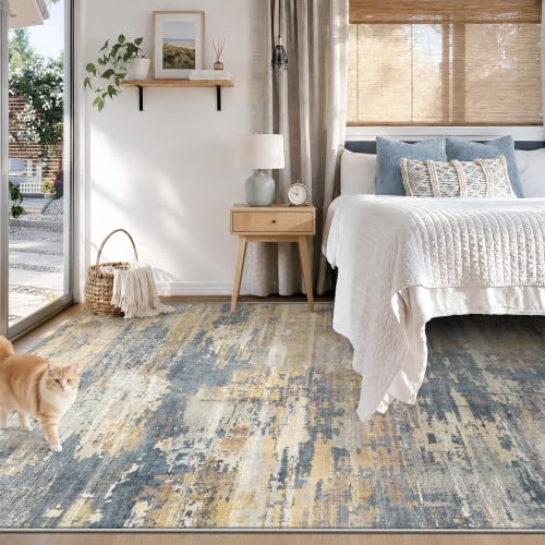 XLUEZ 5x7 Area Rugs for Living Room, Washable Modern Abstract Large Area Rug Neutral Soft Non Slip Kids Rug Stain Resistant Indoor Carpet for Bedroom Nursery Dining Room Playroom(BlueBeige, 5'x7') - image 4